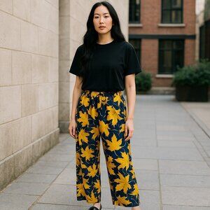 CQ by CQ Retro Harem Pants Sz L Women's Wide Leg Hi Slit Open Front Colorful NEW